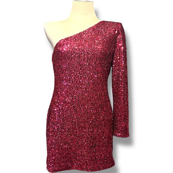 Charlotte Russe Raspberry Sparkle Sequin Mini Dress Medium - Picture 1 of 6